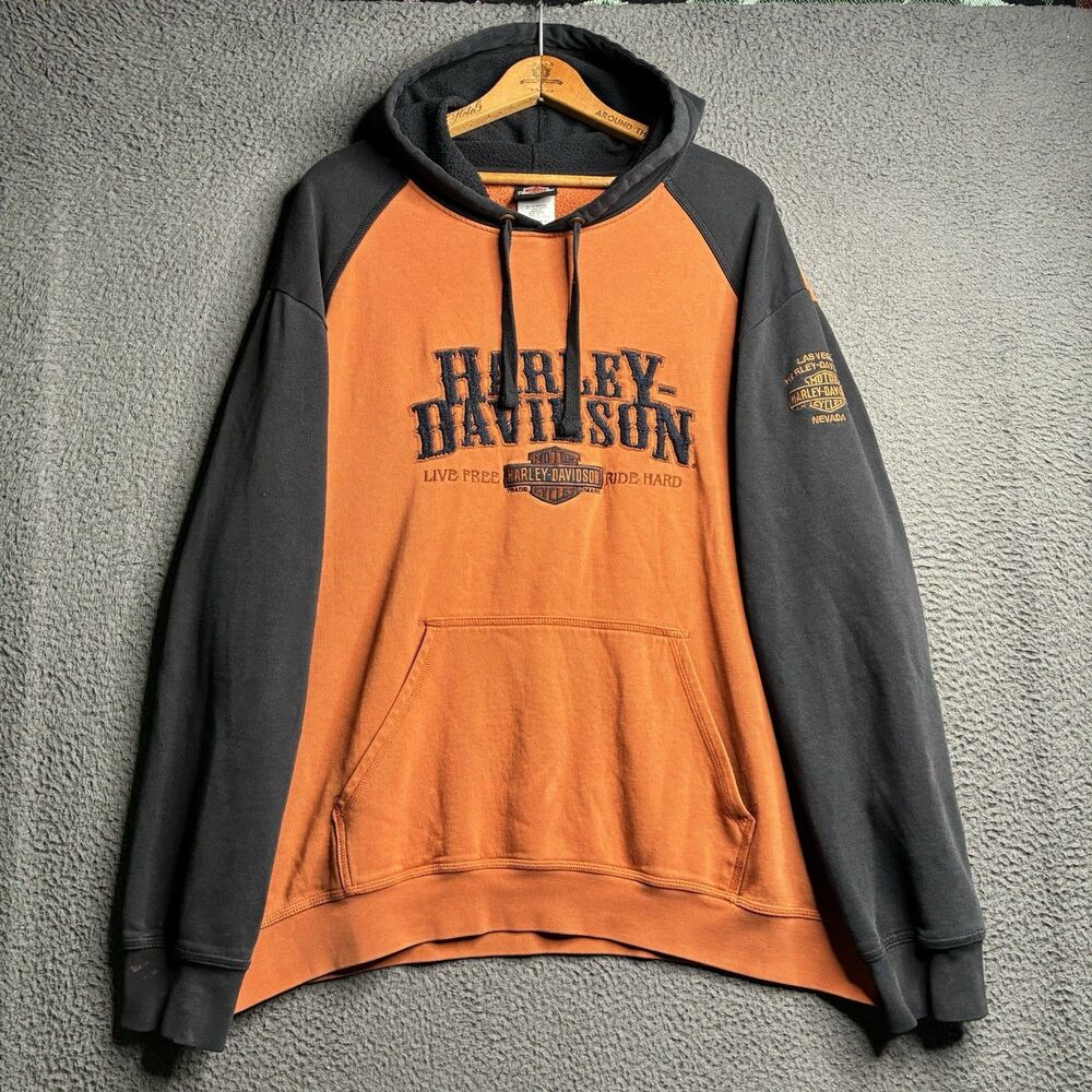 Vintage Y2K Harley Davidson Embroidered Logo Hoodie Pullover Sweater Mens 2XL